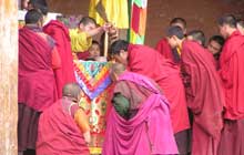 Monks are blessed at a nearby monastery